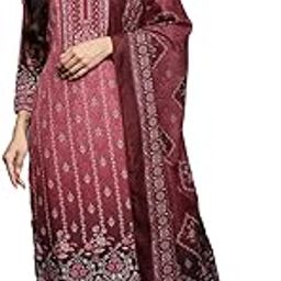 Maroon Printed Poly Crepe Straight Kurta With Trousers & Dupatta-image-5
