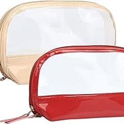 NFI essentials Transparent Makeup Pouch Pack of 2 for Women Stylish Pouches for Makeup Accessories Storage Cosmetic Pouches Make up Bag for Girls (Red & Peach)-image-68