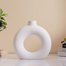 amazon basics Artisan Crafted Ceramic Donut Shaped Vase for Unique Home Decor Accent - Pack of 1, White-6
