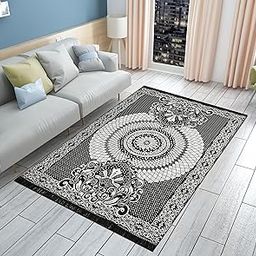 Furnishing Hut Chenille/Cotton Carpet 5x7 Feet | Soft Velvet Rug for Living Room, Hall & Bedroom | Floor Carpet for Home | Designer Dari for Floor 150x210 cm | Non-Slip & Durable Kalin (Black)-image-23