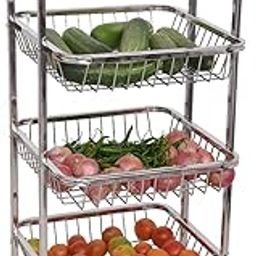 DHSVS Stainless Steel Square Fruit & Vegetable Trolley/Multipurpose Kitchen Rack - 4 Layer Cutlery Storage/Dish Rack - Size: L*B*H(14 * 14 * 36 Inch) WT-3.900Kg-picture-28