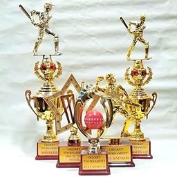 Royal Trophy Cricket Trophy Set of 5, Winner, Runner Up, Best Batsman, Best Bowler, Man of The Match, Gold and Red-image-20