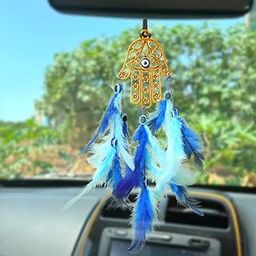 Rooh Dream Catcher ~ Evil Eye Hamta Car Hanging ~ Handmade Hangings for Positivity Nazar Battu (Can be Used as Home Décor Accents, Wall Hangings, Car, Bedroom, Yoga Temple, Feather Windchime)-image-82