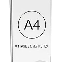 NEILL Acrylic Sign Holder T Shape ( pack of 1pc ) Double Sided Portrait Display Stand Table Top Perfect for Restaurants, Promotions, Classroom Size-A4(8.3"x11.7"), Clear-20