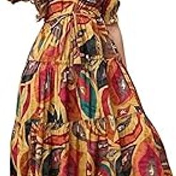 Floral Print Midi Dress, Puff Sleeve, V-Neck, Pink Multicolour, Tiered Design-picture-0