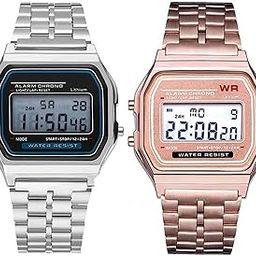 Brand 2 Combo Digital 4 Colours Vintage Square Dial Unisex Water Resist Watch for Men Women Pack of 2-10