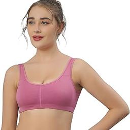 Womem's Cotton Material Slip on Sports Bra with Wirefree Support Regular Straps Full Coverage Bra Beige-image-13