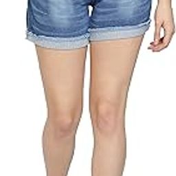Women's & Girl's Relaxed Fit Low Rise Mid Waist Stylish Denim Jean Shorts Casual Stretchy Frayed Raw Hem with Pockets (Blue) (DNMS-N-501)-image-49
