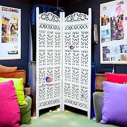 MiniMeDeskCo White Wooden Room Partition and Folding Privacy Screens Wooden/Screen/Room Divider/Room Separator for Livng Room Bedroom Home Office Restarurant Hallway 6ft 2 Panel-image-80