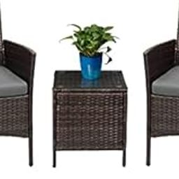 DEVOKO 3-Piece Outdoor Patio Furniture Set with HDPE Rattan Wicker Chairs and Table - Ideal for Porch, Garden, or Outdoor Spaces (Dark Brown & Grey)-image-48