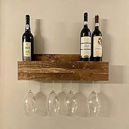 Khezzart Wall Mounted 4/10 Wine Glass Holder (Hanger) Rustic Wooden Wine Glass Hanging Rack for Kitchen Storage (Brown Polish)-image-50