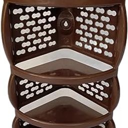 Premium Plastic Multipurpose Wall Mount Bathroom Corner Rack Home Kitchen and Office Use Shelf Brown Colour-image-11