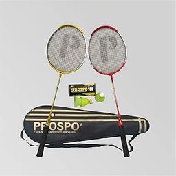 PROSPO 1000 Beginners Super Shot Steel BADMIINTON Racquet with (Free Cover + 3Pc Shuttlecock) High Modulus Aluminum, Superlight Carbon Fiber Badminton Racquets Set of 2 (Red+Yellow) Glossy Finish-10
