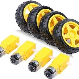 D&V 4 Duel Shaft Bo Motor 150 Rpm With Wheel, Black and Yellow DC Electric Motor 3-6V Dual Shaft Geared TT Magnetic Gearbox Engine with Toy Car Tire Wheel (4 Wheels and 4 Gear Motor)-17