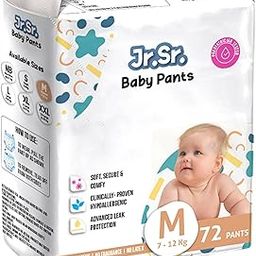 Jr. Sr. Baby Diaper Pants with Advanced Leak Protection | Soft & Comfortable| Medium | 7-12 Kg | 72 Counts | Pack of 1-29