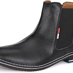azzaro black Men's Leather Slip-On Casual Boot Shoes-picture-49