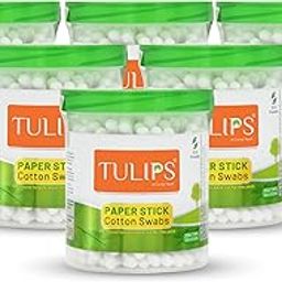 TULIPS Cotton Ear Buds/Swabs (pack of 6) With White PAPER Sticks, 100/200 tips in a Jar-image-49