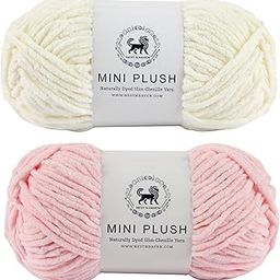 NESTNHAVEN, Wool, Mini Plush blanket Chenille Yarn blankie Supersoft Hand Knitting 2 Wool Balls , (1 Ball/100 Gram Each) Ball Suitable for Craft, Babywear, Baby Blankets, 4 Medium, Shade no - NNHMP002 (Baby Pink & Off White )-17