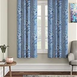 Fashion String Polyester Blossoms Eyelet Window Curtains (5 Feet, Blue) - 2 Piece(Eyelet, String, Washable), Floral | Light-Filtering-image-14