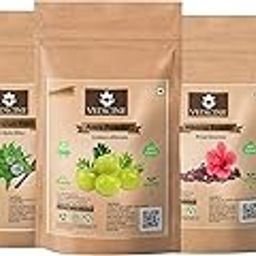 VEDICINE Pure And Natural Dried Amla Reetha Shikakai Hibiscus Bhringraj Heena Neem Powder For Hair Pack And Hair Mask (50Gm Each)-image-24