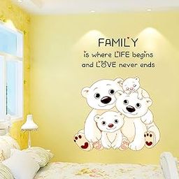 Teddy Family Love Life Wall Sticker for Living Room, Bedroom, Office Wall Decoration PVC Vinly (24 X 31 INCH) Pack 1-18