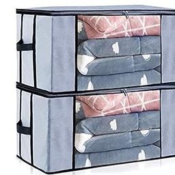 SH NASIMA MANUFACTURES Foldable Breathable Non Woven Material Closet Organization with Clear Window Organizer (Grey, Jumbo Size) - Pack of 2, Rectangular (2, Grey)-26