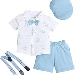 Boys Cotton Shirt & Short Set With Bow Suspender With Cap-38
