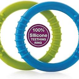 BeeBaby Loops shape Soft Silicone Teether for 6 to 12 months with Storage Case, BPA Free Teething Toy for Babies with Textured Surface for Soothing Gums. 100% Food Grade (Loops - Blue_Green) Pack of 2-image-1