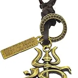 m men style Religious Jewelry Lord Shiv Om Trishul Locket Bronze Leather, Bronze Pendant Neckalce Chain For Men And Women-picture-8