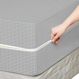 NHD HOME Premium Cotton Mattress Cover/Protector with Zipper Chain|Provides All Around Protection with 360° Encasing |Double 60 x 72 inches (5 x 6 ft) - Pack of 1 - Small Checks Pink-image-80
