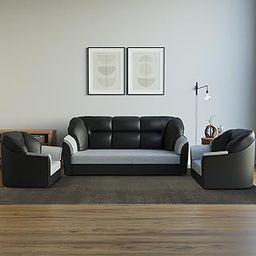 WESTIDO Cyrus Leatherette 3 + 1 + 1 Sofa Set (Black Grey, DIY(Do-It-Yourself)) | 1 Year Warranty-image-31