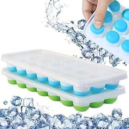 Solitude 2 Pcs Silicone Round Pop Up Ice Cube Mold Trays with Lid for Freezer with Easy Release Flexible Silicone Bottom, Stackable Whiskey Bar Ice Cube Moulds (Multicolor)-4