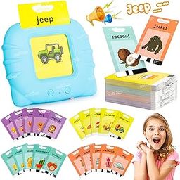 Zest 4 Toyz Talking Flash Card Learning Device for Kids Interactive Educational Toy with 224 Words Double-Sided Cards, Sound & Pronunciation Rechargeable for Early Learning for Boys and Girls-Pink-0