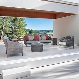 Flying Arrow 4 Seater Sofa Outdoor Conversation Patio Garden Rope Furniture Set with Cushion and Center Table for Garden, Balcony, Poolside (Grey B)-image-18