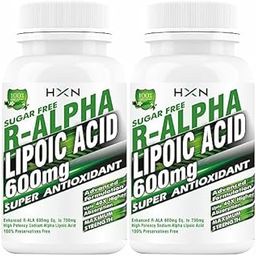 HXN R-Alpha Lipoic Acid 600mg, ALA With Omega-3, Coq10, Vitamin B12, L-Glutathione, Hyaluronic Acid, And Vit C For Antioxidant Supplement & Energy Boost-120 Tablets (Pack 2, Sugar-Free)-7