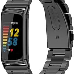 MIJOBS Stainless Steel Mesh Band for Fitbit Charge 6 & 5, Unisex, Black, 6-8.6 inches, Adjustable, Breathable-23