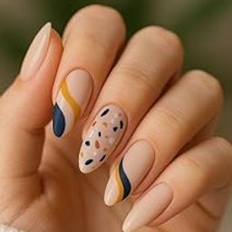 AVSAR Pink Press-On Nails Set | 20 Stick-On Nails with Black Leaf Design | Reusable Artificial Nails | No Glue Needed | Elegant Floral Nail Art for Women & Girls-image-94