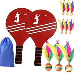 UJEAVETTE Badminton Rackets Fitness Playset Sports Backyard for Ball Wood Beach Racket red-image-23