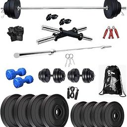 BODYFIT Home Gym Set Combo, Gym Equipment, 3ft Straight Rod +2 X Dumbbell Rods, (8Kg-75Kg) Weight Plates, Exercise Set, Home Gym Set Kit. (20kg Gym Set)-picture-14