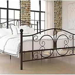 Design HUB1 Metal Platform Bed Frame Twin Full Queen King Headboard Footboard (Brown)-3