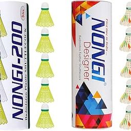 NONGI Combo Shuttle Pack of 10 Shuttlecocks 200 (5 Yellow Plastic),Designer D6(5 Designer Feather Shuttle) for Outdoor Indoor Badminton Sports-image-93