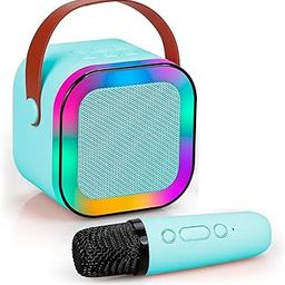 Dheesa Wireless Rechargeable Mini Bluetooth Karaoke Machine with Wireless Mic | Portable Speaker with Microphone & LED Lights | Fun Music Toy for Kids, for Boys & Girls (Blue)-picture-22