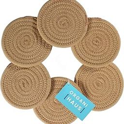 OrganiHaus 4.3" Vintage Coasters | Set of 6 Absorbent for Drinks | Cute Boho Farmhouse for Coffee Table | Woven Aesthetic Cup | Rustic Fabric - Honey-picture-21