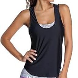 Women’s Sport Tankini Swimsuit – Gray Bra Top with Black Vest Cover-image-5