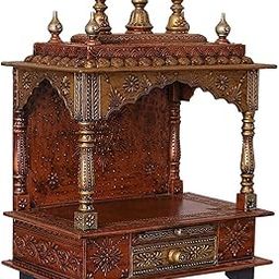 Home and Bazaar Wooden Temple Rajasthani Ethnic Handcrafted Mandir, Pooja Ghar Mandapam - 18x12x24 Inch Brown | Traditional Wood Pooja Mandir Hindu Temple for Home Décor Mandapam-image-101