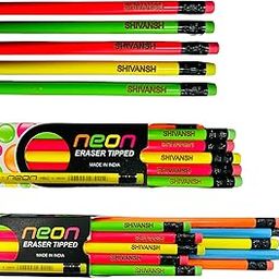 Personalized Name Pencil Set, Multicolor Round, Pack of 1, 10 pcs (Neon Pencil, 10) Diwali Gift-0