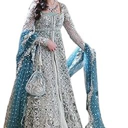 Women's Butterfly Mono Net Gown Chain Stich Work with Dupatta for Specials Occasion (Full Stitched - Free Size) Grey-image-22