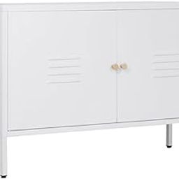 ZHISLUCK 2 Door Metal Accent Storage Cabinet for Bed Room,Living Room,Home,Hotel,Office,2-Tier Steel Storage Cabinet TV Stand (White)-image-57