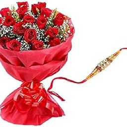 Floral Fantasy® Original Real Fresh Flower Bouquet For Rakhi Gift (Bunch Of 20 Red Roses with one Rakhi)-image-72