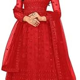Women's Red Embroidered Long Gown, Full Bell Sleeves, Floor Length, Traditional Ethnic Wear-picture-36